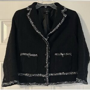 Talbots Petites 12P Black Bouclé Suit Jacket Blazer Notch Lapel Four-Button